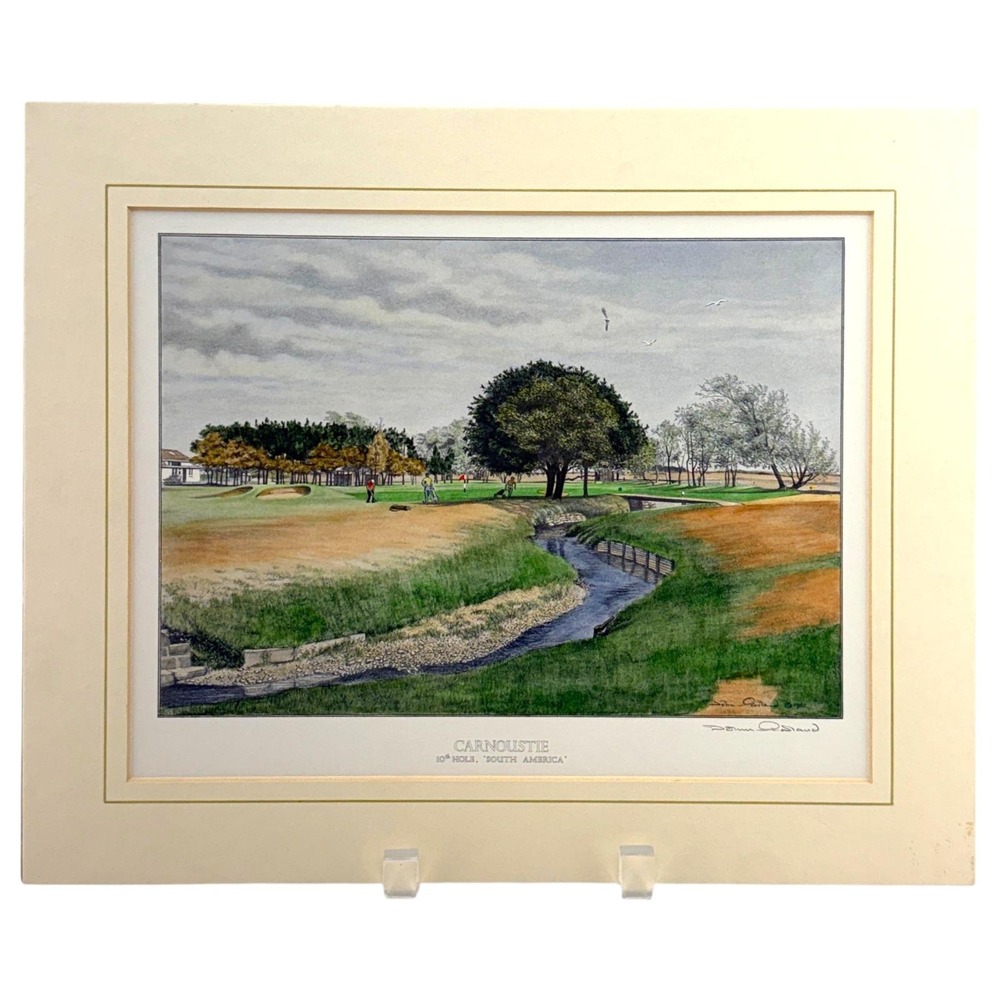 Carnoustie 10th Hole "South America" Golf Course Print Signed John Morland 1982